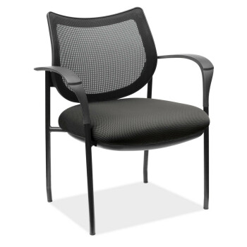 black chair with padded seat and mesh back